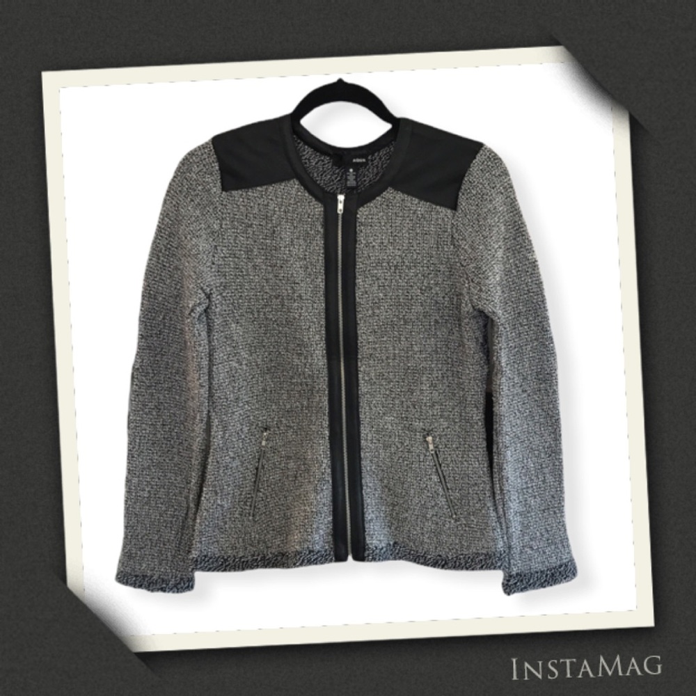 AQUA Pleather & Tweed Zip Front Blazer